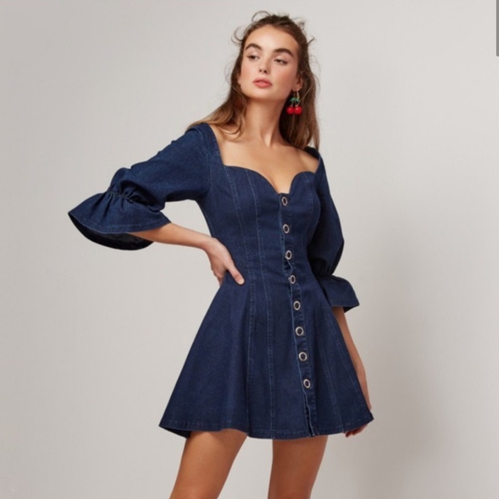 Finders Keepers Deja Vu Denim Puff Sleeve Dress - XS